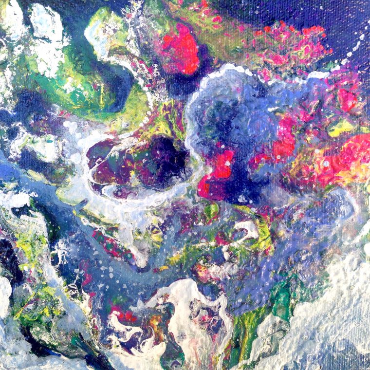 "Underwater Garden"
6" x 6"
Acrylic and mixed media on canvas
Paint mixed with ocean water - Santa Cruz, CA
2016 copyright
Donated to Hearts of Harvest Foundation