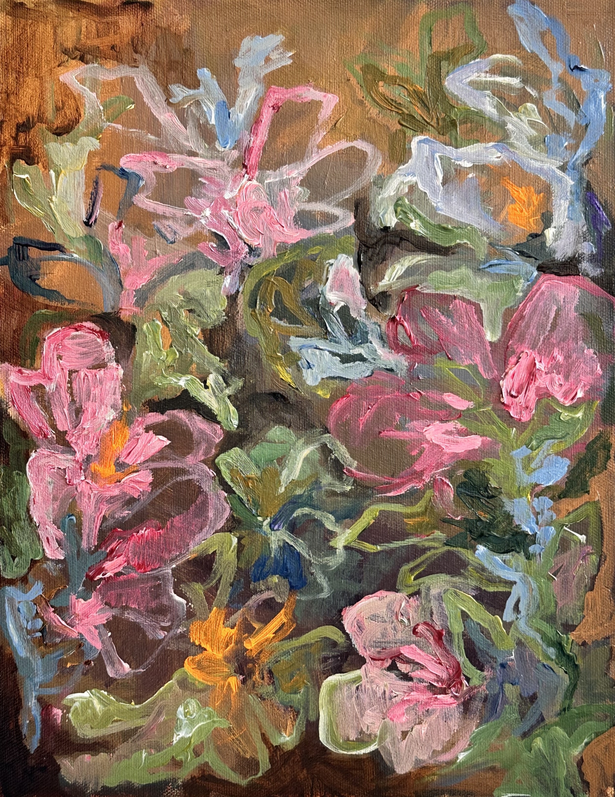 THE FLOWERS AT DUSK - 
11 x 14 inches - 
acrylic on canvas - 2025